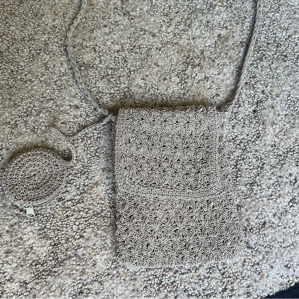 Vintage Y2K Macrame Crochet Crossbody Bag Purse
Woven Lined Taupe Beige Tan 90s - Picture 2 of 10